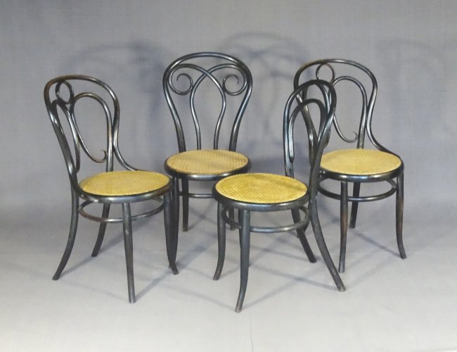 Set de 4 chaises KOHN "noir Empire" vers 1880, +  Thonet   -