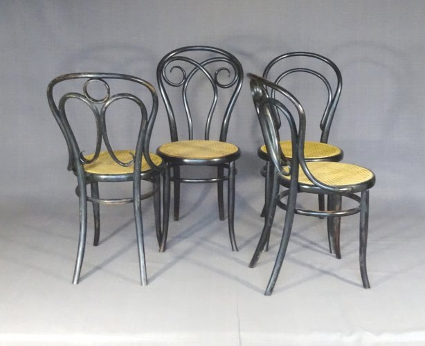 Set de 4 chaises KOHN "noir Empire" vers 1880, +  Thonet   -