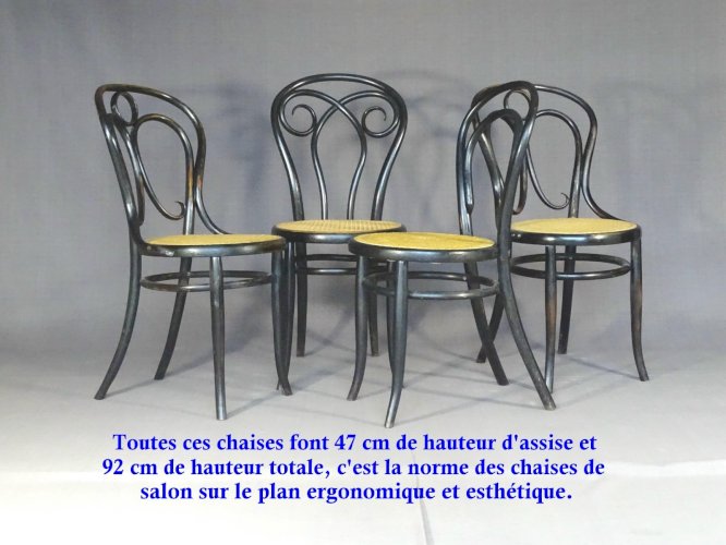 Set de 4 chaises KOHN "noir Empire" vers 1880, +  Thonet   -