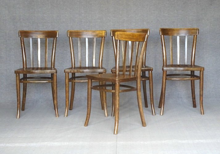 Set de 5 chaises Thonet N°A617 de 1937 - assises bois -