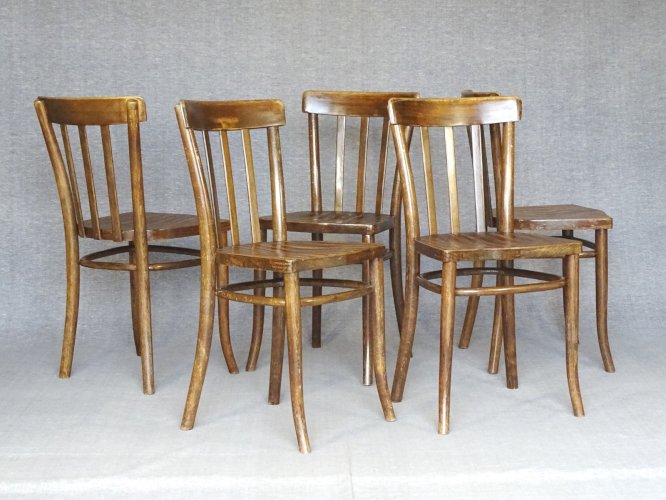 Set de 5 chaises Thonet N°A617 de 1937 - assises bois -
