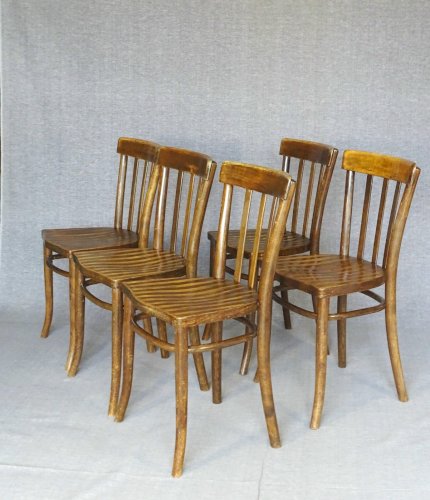 Set de 5 chaises Thonet N°A617 de 1937 - assises bois -