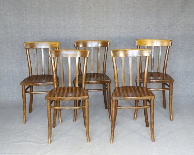 Set de 5 chaises Thonet N°A617 de 1937 - assises bois -