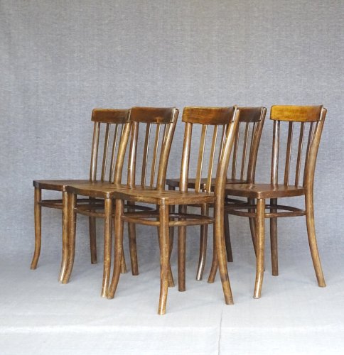 Set de 5 chaises Thonet N°A617 de 1937 - assises bois -