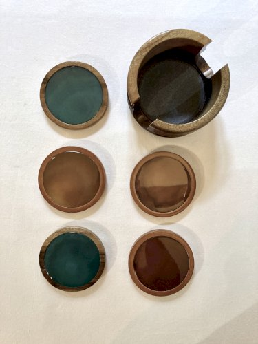 Set de 5 sous-verres en agathe et bois de noyer