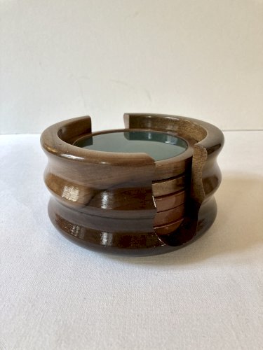 Set de 5 sous-verres en agathe et bois de noyer