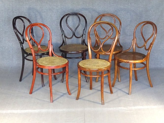 Set de 6 chaises bistrot cannées type N°20, entre 1875 et 1900 Thonet etc...