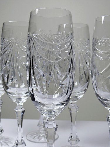 Set de 6 flûtes à champagne en cristal de Lorraine taillé main