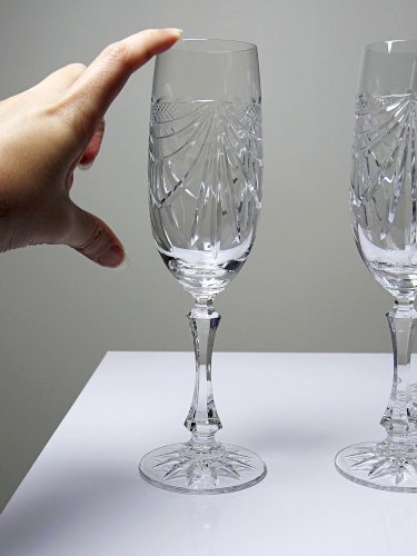 Set de 6 flûtes à champagne en cristal de Lorraine taillé main