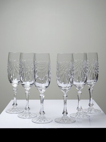 Set de 6 flûtes à champagne en cristal de Lorraine taillé main