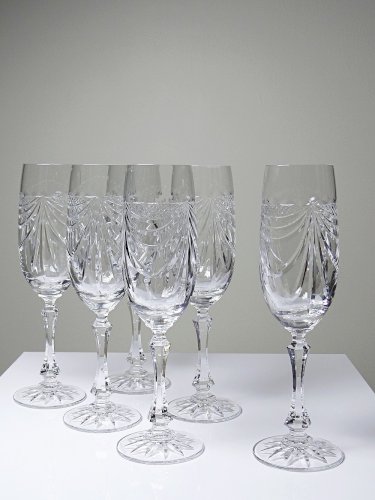 Set de 6 flûtes à champagne en cristal de Lorraine taillé main