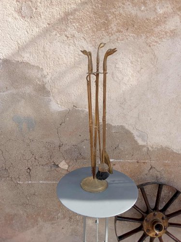 Set d’outils de cheminée vintage en laiton — Motif tête de canard 
