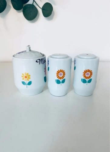 Set vintage sel poivre moutarde Porcelaine des Tuileries années 70