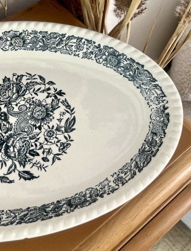 Shabby Chic - Lot n° 1 - Grand plat de service ovale Fleurs bleues  - 37 cm