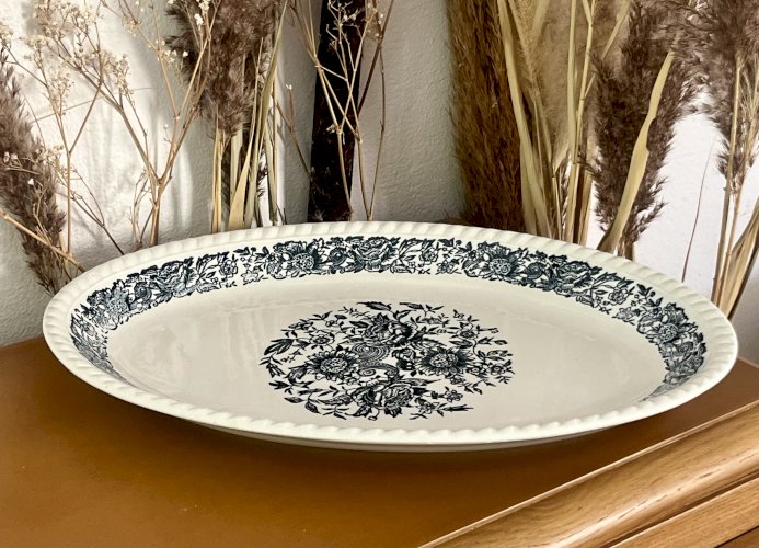 Shabby Chic - Lot n° 1 - Grand plat de service ovale Fleurs bleues  - 37 cm