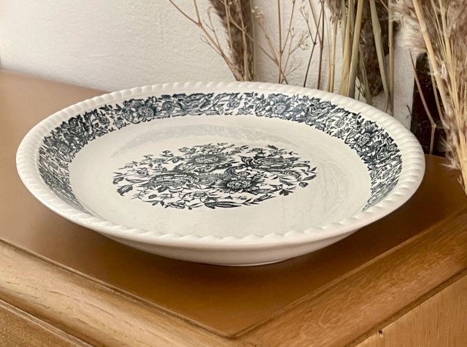 Shabby Chic - Lot n° 1 - Grand plat de service ovale Fleurs bleues  - 37 cm