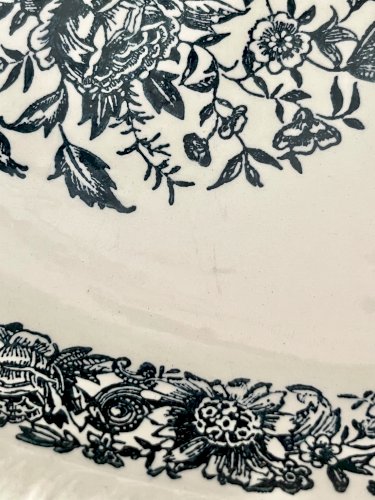 Shabby Chic - Lot n° 1 - Grand plat de service ovale Fleurs bleues  - 37 cm