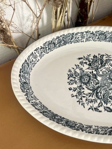 Shabby Chic - Lot n° 1 - Grand plat de service ovale Fleurs bleues  - 37 cm