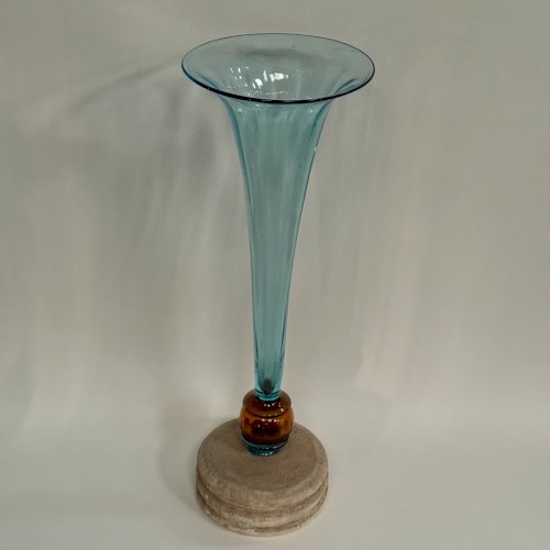 Soliflore Murano Venise fond bleu sur support en pierre L9325