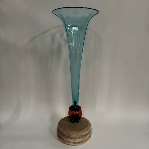 Soliflore Murano Venise fond bleu sur support en pierre L9325