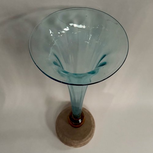 Soliflore Murano Venise fond bleu sur support en pierre L9325