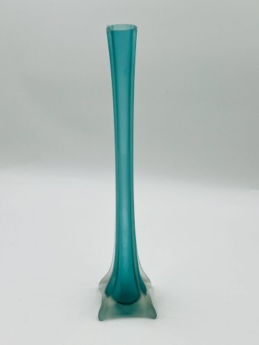 Soliflore verre turquoise style Murano forme Tour Eiffel