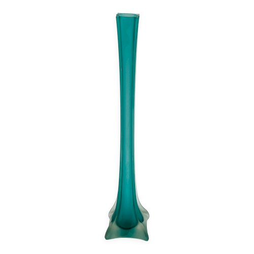 Soliflore verre turquoise style Murano forme Tour Eiffel
