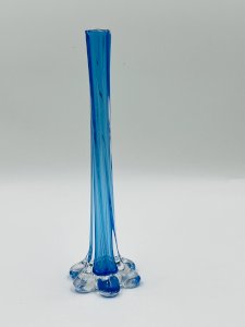 Vintage blown blue glass flower vase in Murano style