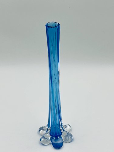 Soliflore vintage en verre bleu soufflé style Murano