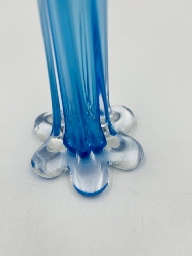 Soliflore vintage en verre bleu soufflé style Murano