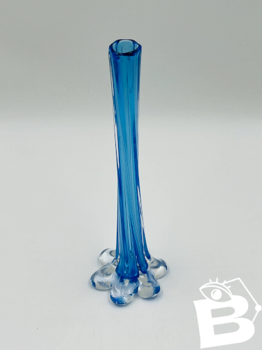 Soliflore vintage en verre bleu soufflé style Murano