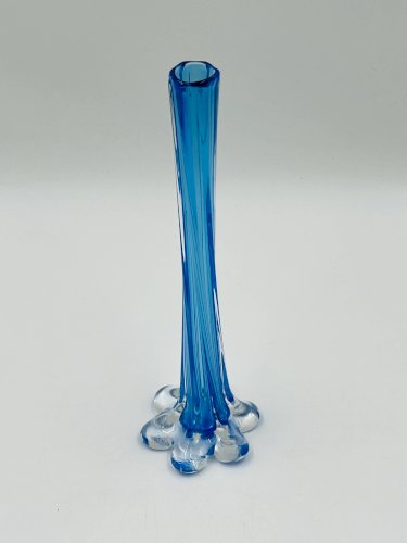 Soliflore vintage en verre bleu soufflé style Murano