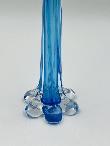 Soliflore vintage en verre bleu soufflé style Murano
