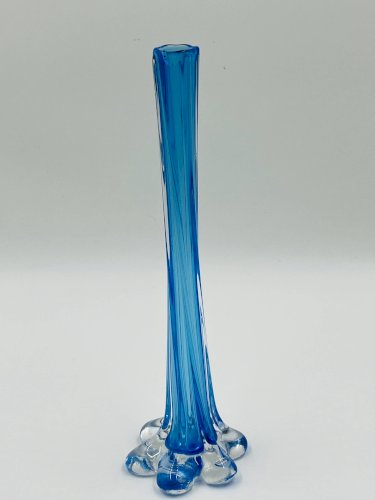 Soliflore vintage en verre bleu soufflé style Murano