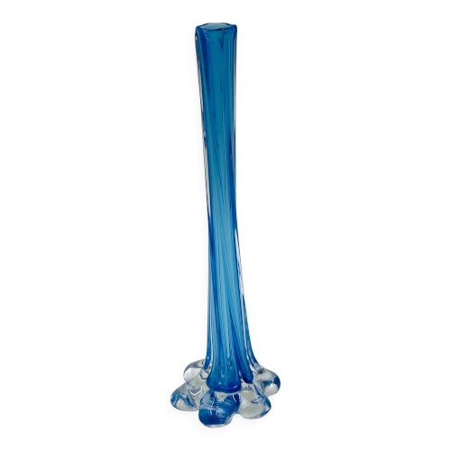 Soliflore vintage en verre bleu soufflé style Murano