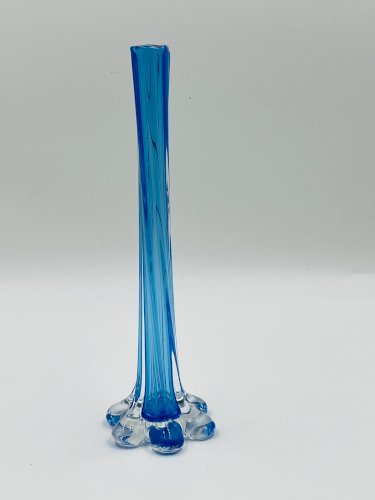 Soliflore vintage en verre bleu soufflé style Murano