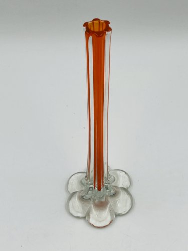 Soliflore vintage en verre orange soufflé style Murano