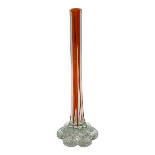 Soliflore vintage en verre orange soufflé style Murano