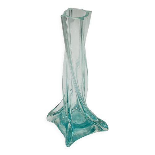 Soliflore vintage en verre torsadé vert style Murano