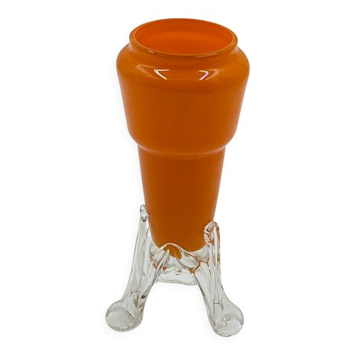 Soliflore vintage verre orange et base sculptée