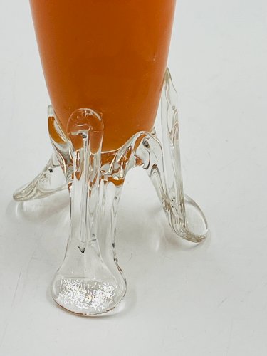 Soliflore vintage verre orange et base sculptée