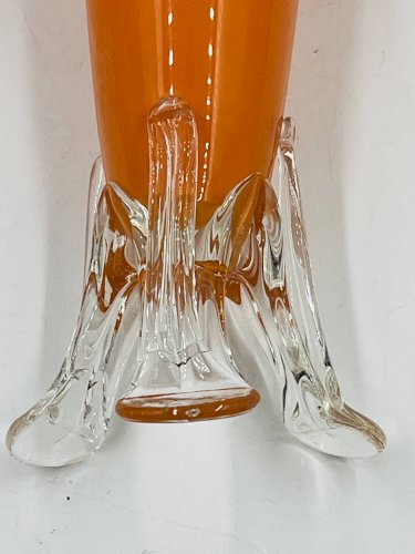 Soliflore vintage verre orange et base sculptée