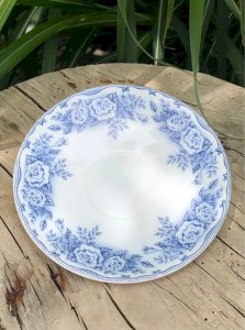 Soucoupe vintage Rivanel motifs fleurs bleues