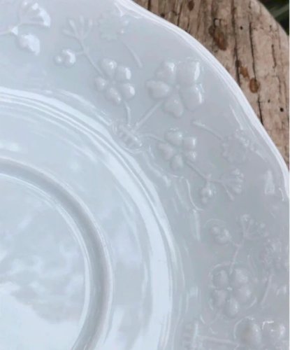Soucoupes blanches en porcelaine de Limoges motifs fleurs en reliefs