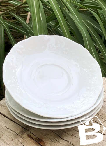 Soucoupes blanches en porcelaine de Limoges motifs fleurs en reliefs