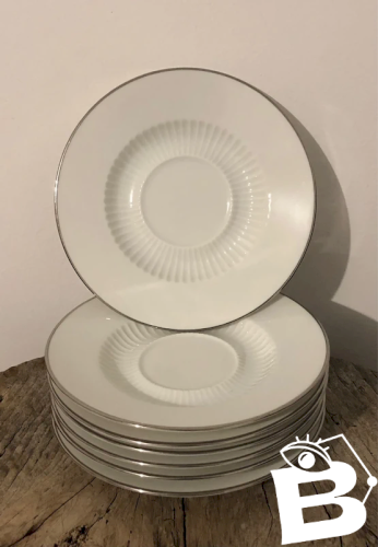Soucoupes rétro vintage blanches et argentées en porcelaine Kaiser