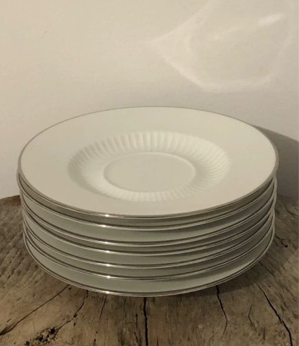 Soucoupes rétro vintage blanches et argentées en porcelaine Kaiser