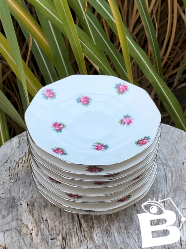 Soucoupes rétro vintage en porcelaine motifs petites fleurs roses