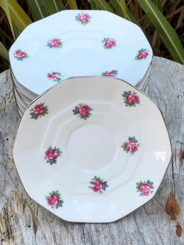 Soucoupes rétro vintage en porcelaine motifs petites fleurs roses