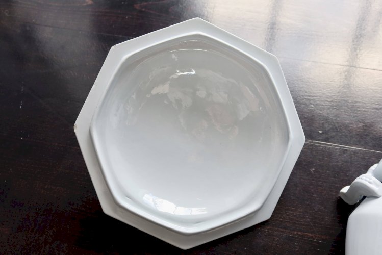 Soupière ancienne faïence Creil et Montereau motif Perle bleue